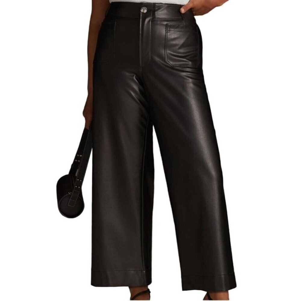 Anthropologie Plus Size 26W Colette Cropped Wide‎ Leg Faux Leather Pants NWT